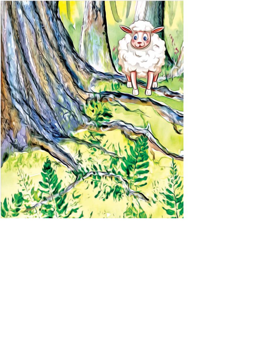 Laura Lamb happy with ferns and tree tunk roots